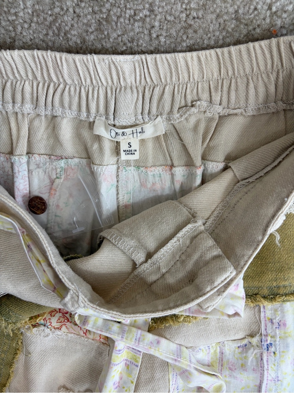 SOLD. New Oli & Hali Cape Pants Olive Patchwork Wide Leg Boho Pants Small NWT - Picture 6 of 8